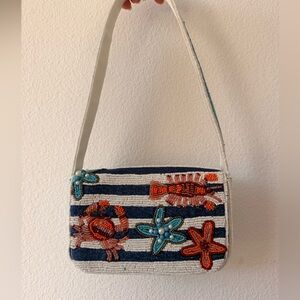 Striped Beaded Handbag with Sea Life Design
